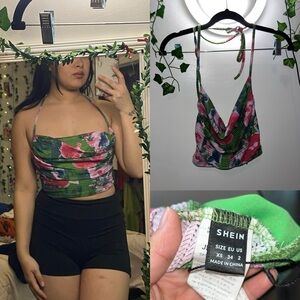 SHEIN Women's Green and Pink Cowl Neck Camisole
